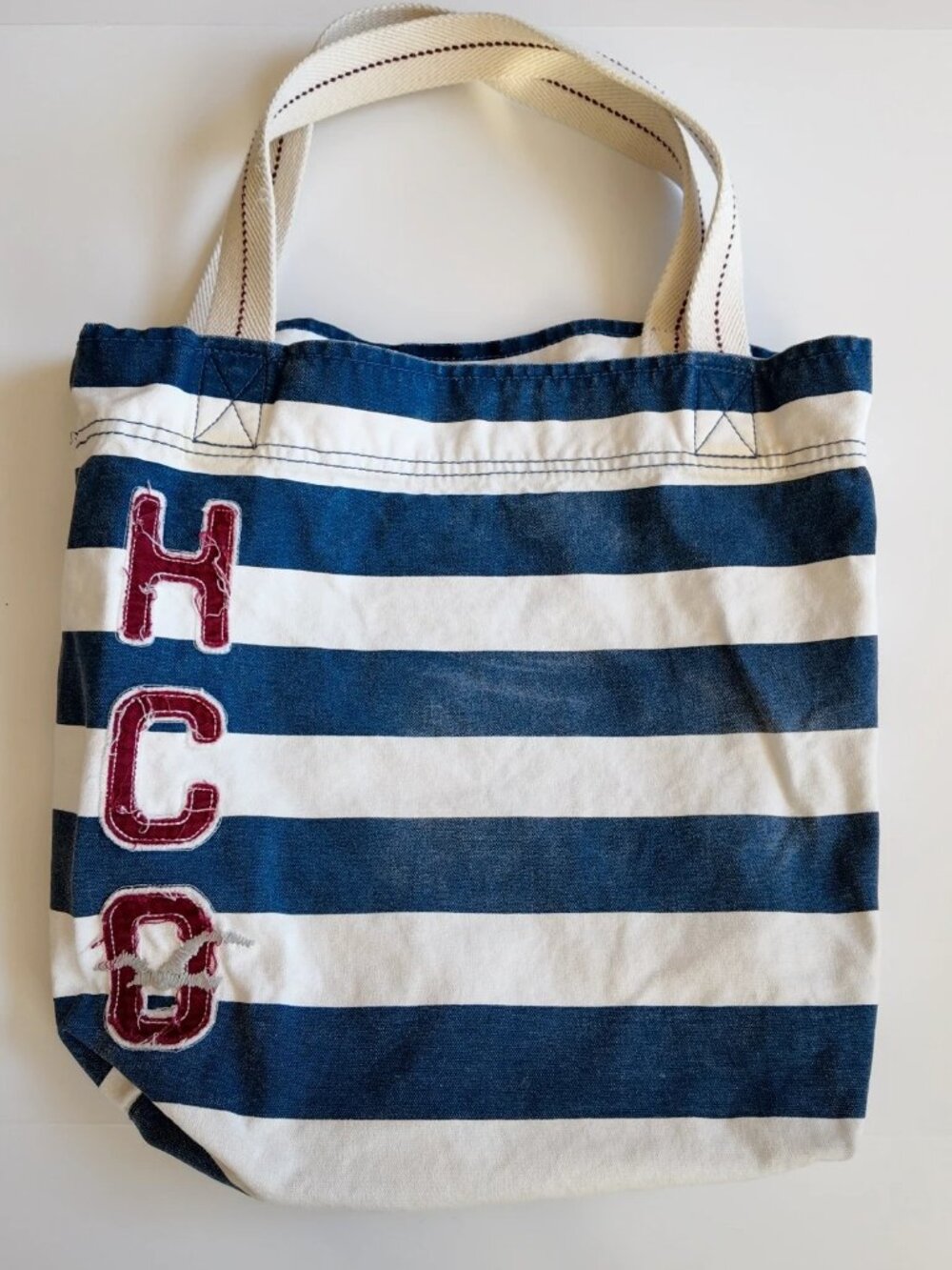 VTG Y2K Hollister HCO Canvas Tote Bag Blue White Striped Nautical Beach School